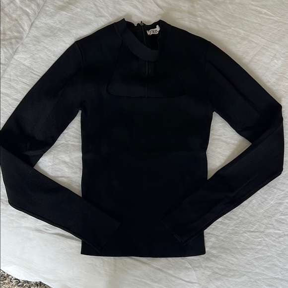 Zara Cut Out High Neck Black Top - Picture 2 of 5